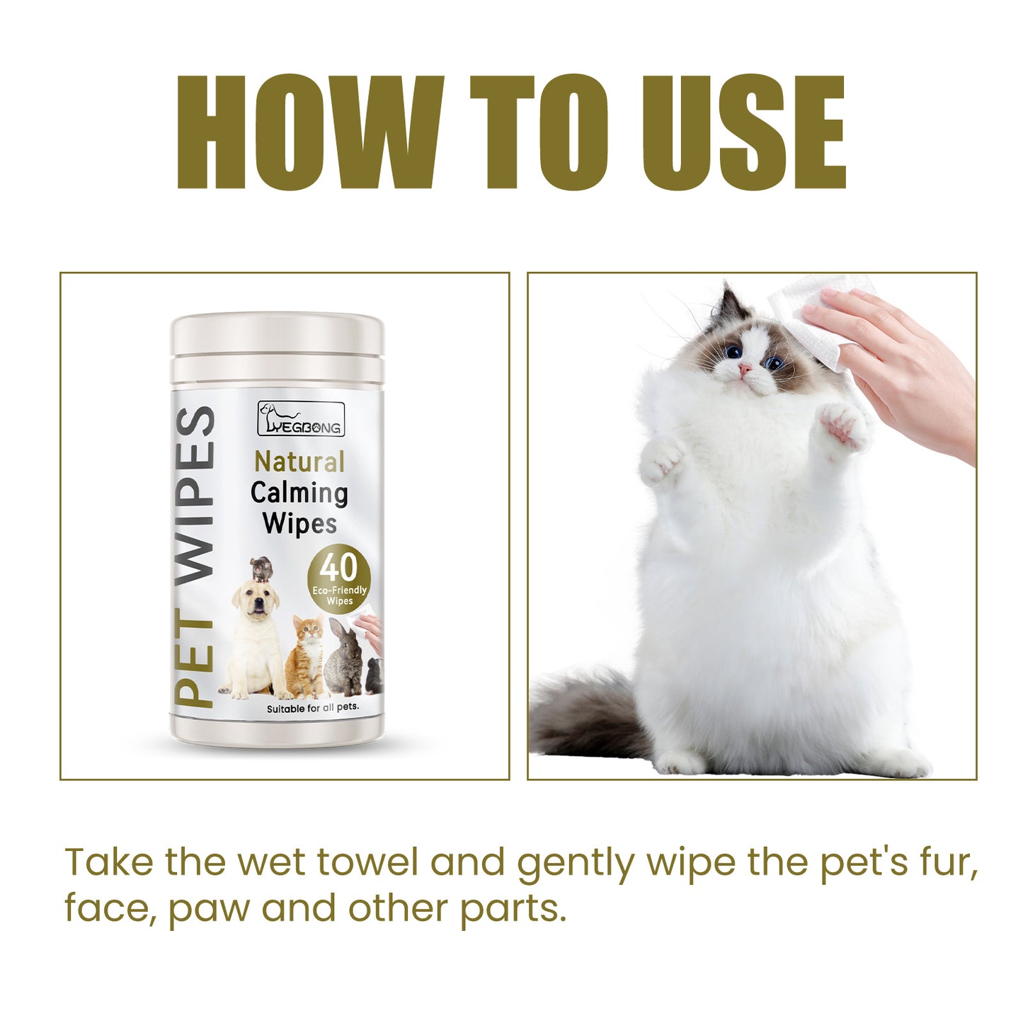 Yegbong Pet Wipes Cat & Dog Body Gentle Cleaning Earwax Ear Mites Eye Dirt Stain Cleaning Wipes